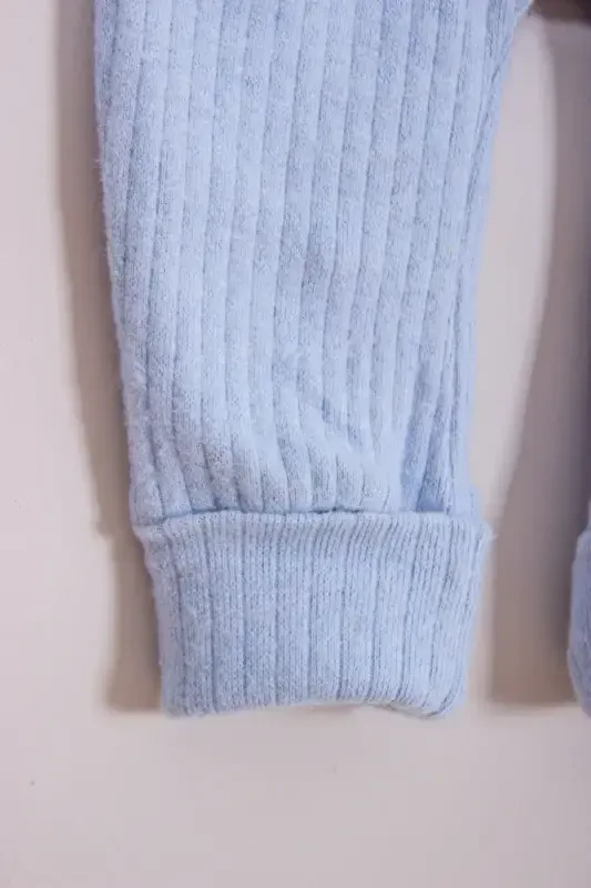 100% Cotton Wooden Buttoned Hooded Ribbed Style Hat Baby Jumpsuit-BLUE - 4