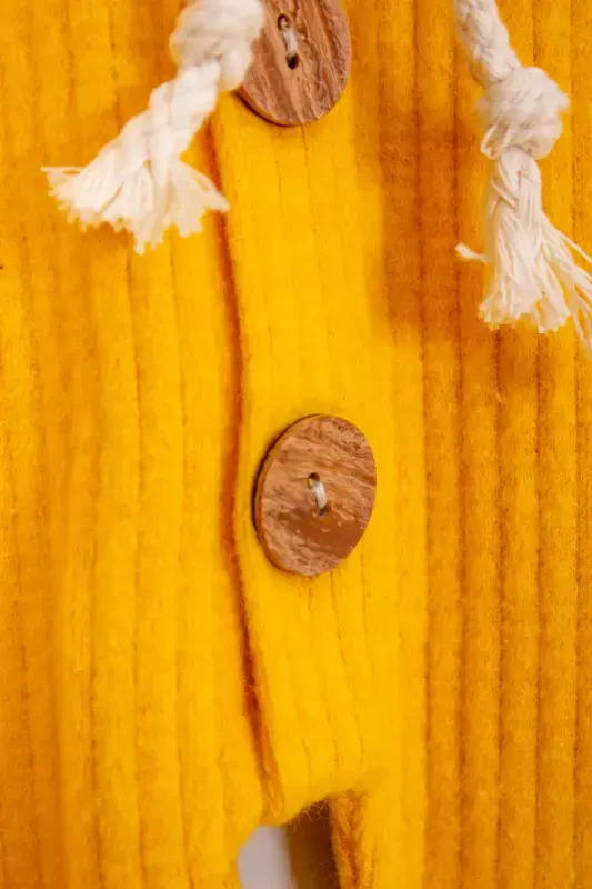 100% Cotton Wooden Buttoned Hooded Ribbed Style Hat Baby Jumpsuit-YELLOW - 2