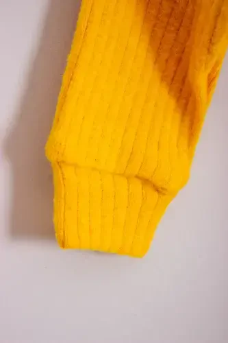 100% Cotton Wooden Buttoned Hooded Ribbed Style Hat Baby Jumpsuit-YELLOW - 3