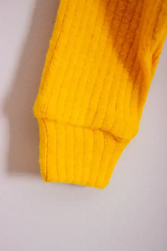 100% Cotton Wooden Buttoned Hooded Ribbed Style Hat Baby Jumpsuit-YELLOW - 3