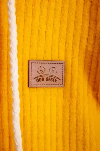 100% Cotton Wooden Buttoned Hooded Ribbed Style Hat Baby Jumpsuit-YELLOW - 4