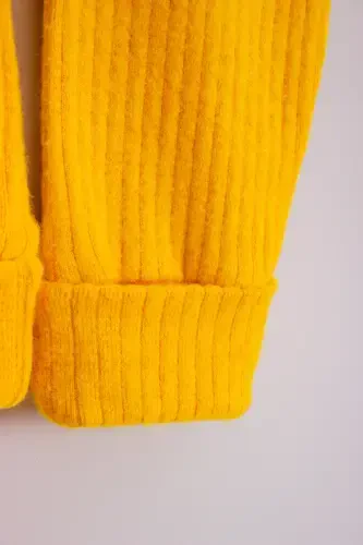 100% Cotton Wooden Buttoned Hooded Ribbed Style Hat Baby Jumpsuit-YELLOW - 5