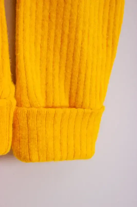 100% Cotton Wooden Buttoned Hooded Ribbed Style Hat Baby Jumpsuit-YELLOW - 5