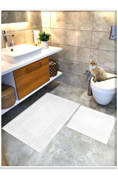 100% Cotton Woven Absorbent Bath Mat Set, Vera 2-Piece Set 60x100 - 60x50 - 1