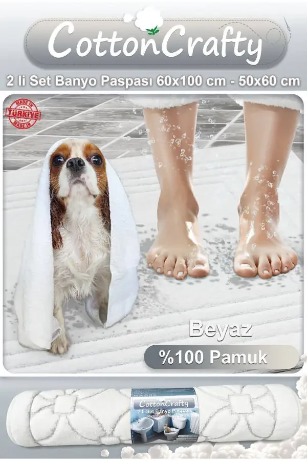 100% Cotton Woven Absorbent Bath Mat Set, Vera 2-Piece Set 60x100 - 60x50 - 2