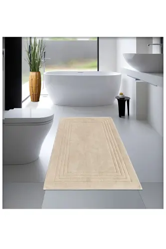 100% Cotton Woven Bath Mat, Bath Rug Vera 60x100 Cm Machine Wash & Dry-BEIGE 