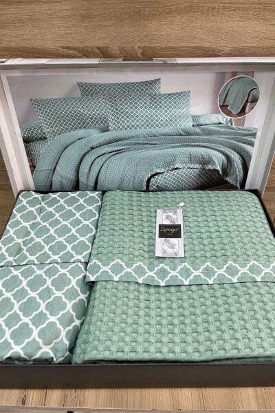 100% Cotton Woven Sheet with Elastic Double Bed Quilt Set - LAPENYA HOME (1)