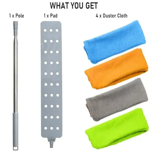 100 дюймли тортиладиган ғубор тозалаш воситаси, 4 та микрофибрали чанг артиш матоси, узун тутка, ювиладиган ва тортиладиган чанг артиш щеткаси, техника, мебел, диван, музлатгич остини тозалаш учун. - 7