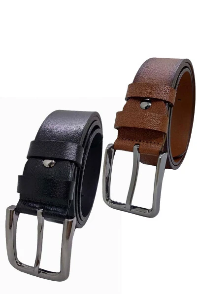 100% Genuine Leather 2-Pack Black Buckle Belt - GUTIERO