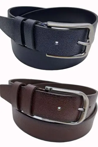 %100 Genuine Leather 2-Piece Brown Navy Belt-Brown Navy 