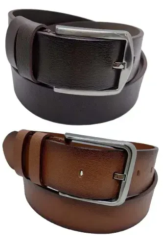 %100 Genuine Leather 2-Piece Brown Tan Belt-Brown Tan - 1