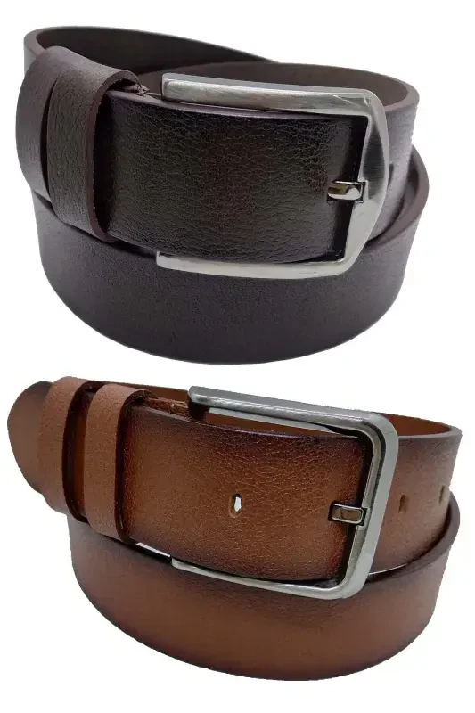 %100 Genuine Leather 2-Piece Brown Tan Belt-Brown Tan - 1