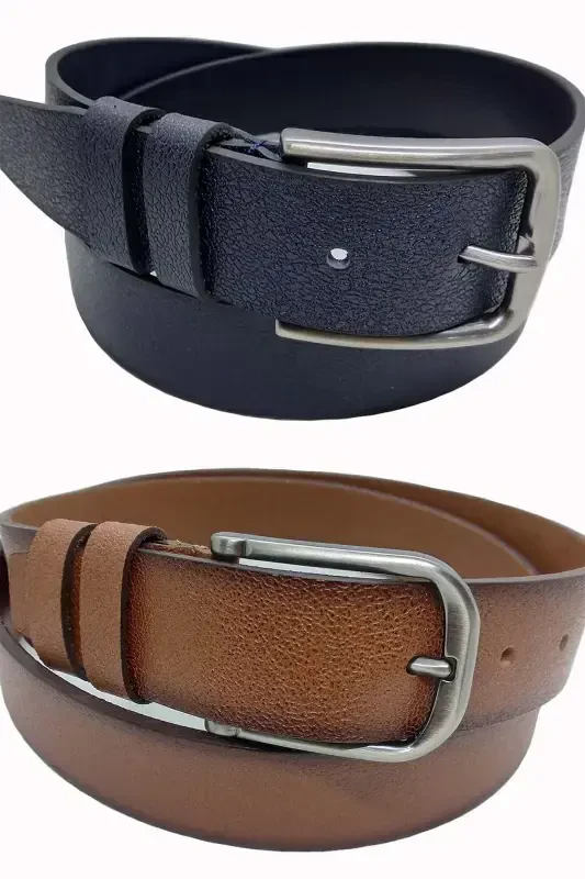 %100 Genuine Leather 2-Piece Navy Brown Belt-Navy Brown - 1