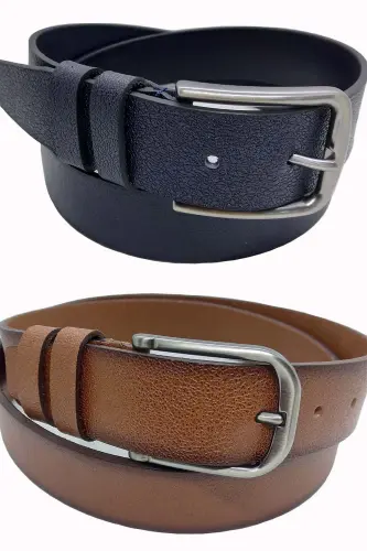 %100 Genuine Leather 2-Piece Navy Brown Belt-Navy Brown 