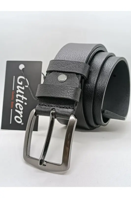100% Genuine Leather 4 Cm Black Men's Belt - 7
