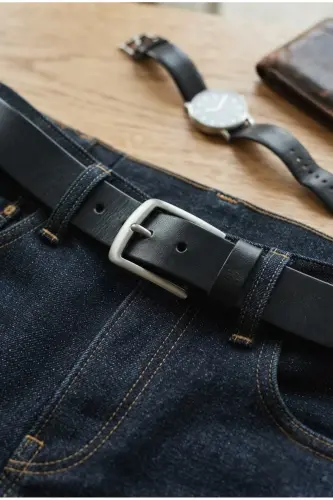 100% Genuine Leather 4 Cm Black Men's Belt - GUTIERO (1)