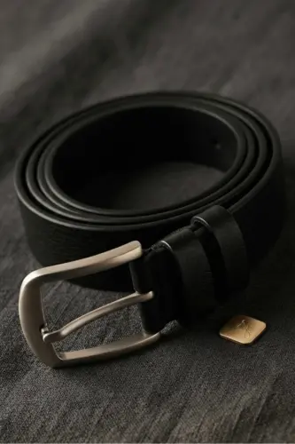 100% Genuine Leather 4 Cm Black Men's Belt - 8