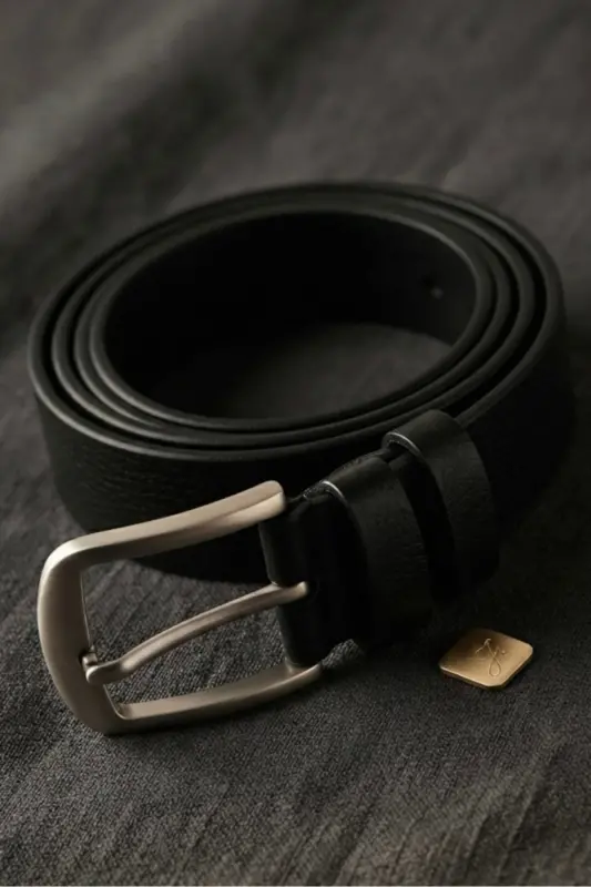 100% Genuine Leather 4 Cm Black Men's Belt - 8