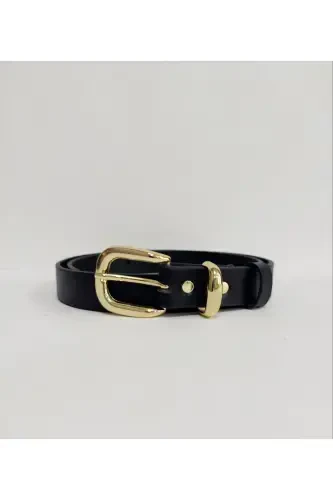 %100 Genuine Leather Gold Buckle Women's Black Belt-Black - KEMERIX (1)