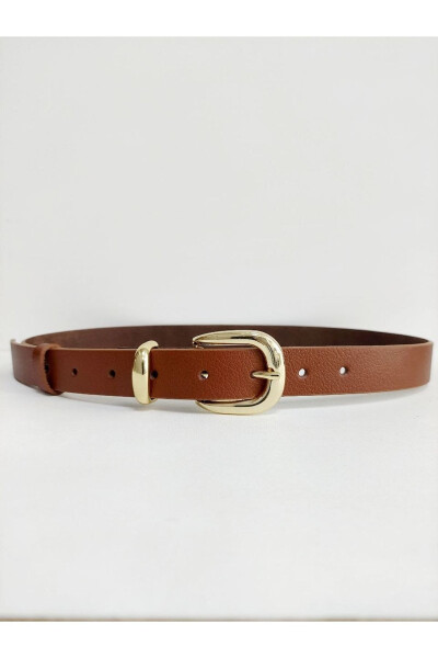 100% Genuine Leather Gold Buckle Women's Brown Belt - 4