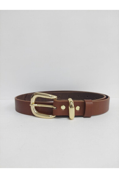 100% Genuine Leather Gold Buckle Women's Brown Belt - 5