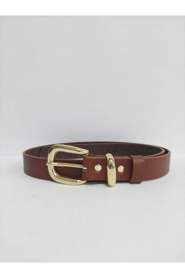 100% Genuine Leather Gold Buckle Women's Brown Belt - 5