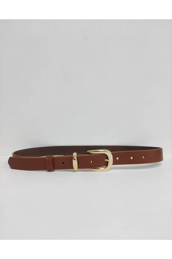 100% Genuine Leather Gold Buckle Women's Brown Belt - 3