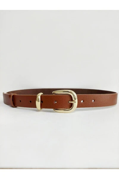100% Genuine Leather Gold Buckle Women's Brown Belt - 4