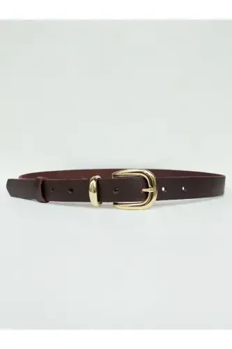 %100 Genuine Leather Gold Buckle Women's Dark Brown Belt-Dark Brown - KEMERIX (1)