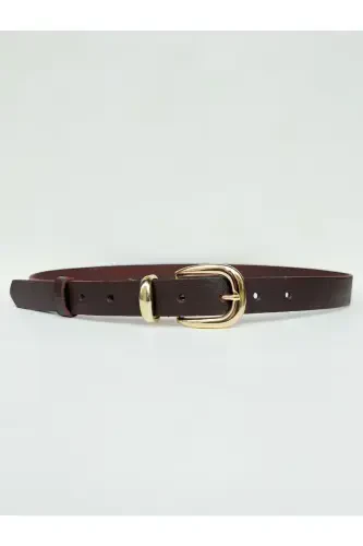 %100 Genuine Leather Gold Buckle Women's Dark Brown Belt-Dark Brown - 5