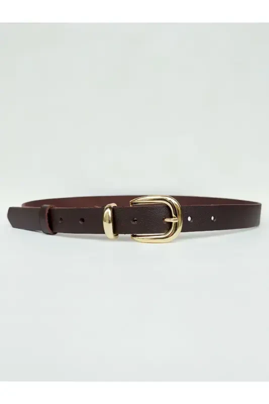 %100 Genuine Leather Gold Buckle Women's Dark Brown Belt-Dark Brown - 5
