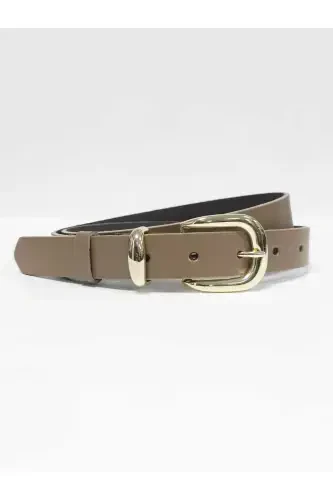 %100 Genuine Leather Gold Buckle Women's Mink Belt-Mink - KEMERIX (1)