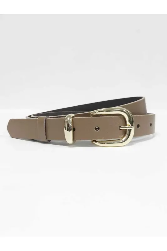 %100 Genuine Leather Gold Buckle Women's Mink Belt-Mink - 3