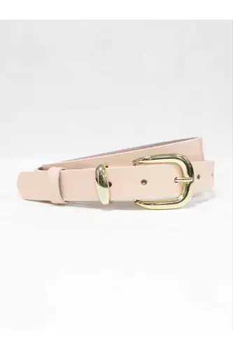 %100 Genuine Leather Gold Buckle Women's Powder Belt-Powder - 1