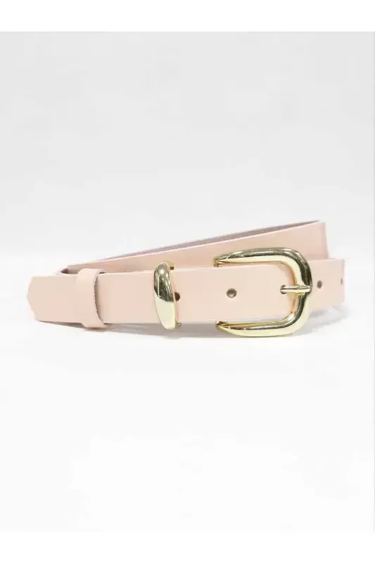 %100 Genuine Leather Gold Buckle Women's Powder Belt-Powder - 1