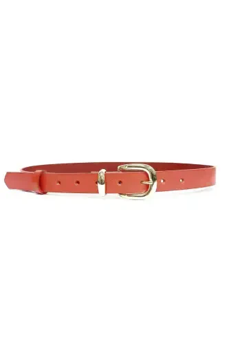 %100 Genuine Leather Gold Buckle Women's Red Belt-Red - 3