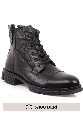 %100 Hakiki Deri, Suya Dayanıklı, Erkek Deri Bot-WLF SİYAH - 1
