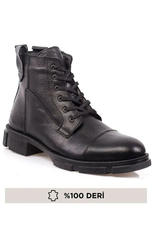 %100 Hakiki Deri, Suya Dayanıklı, Erkek Deri Bot-WLF SİYAH - ŞAHIN