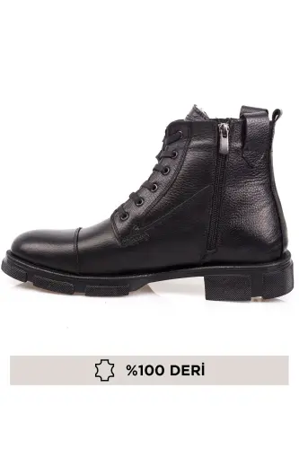 %100 Hakiki Deri, Suya Dayanıklı, Erkek Deri Bot-WLF SİYAH - 4
