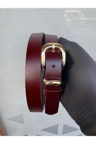 %100 Haqiqiy teri gold tokali ayollar kamari-Bordo - 4