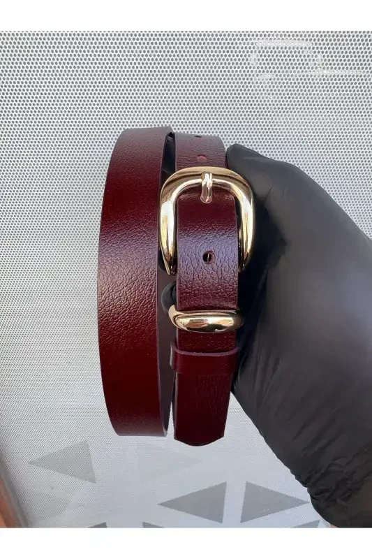 %100 Haqiqiy teri gold tokali ayollar kamari-Bordo - 4