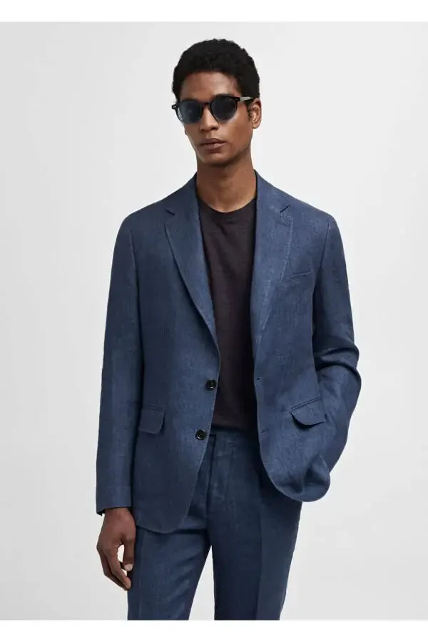 100% Herringbone Linen Blazer Jacket - 1