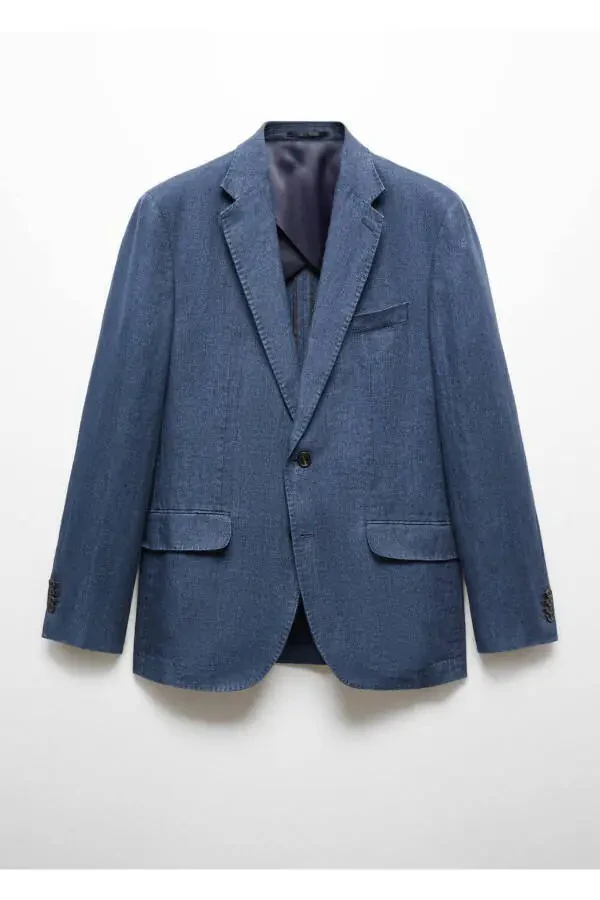 100% Herringbone Linen Blazer Jacket - 3