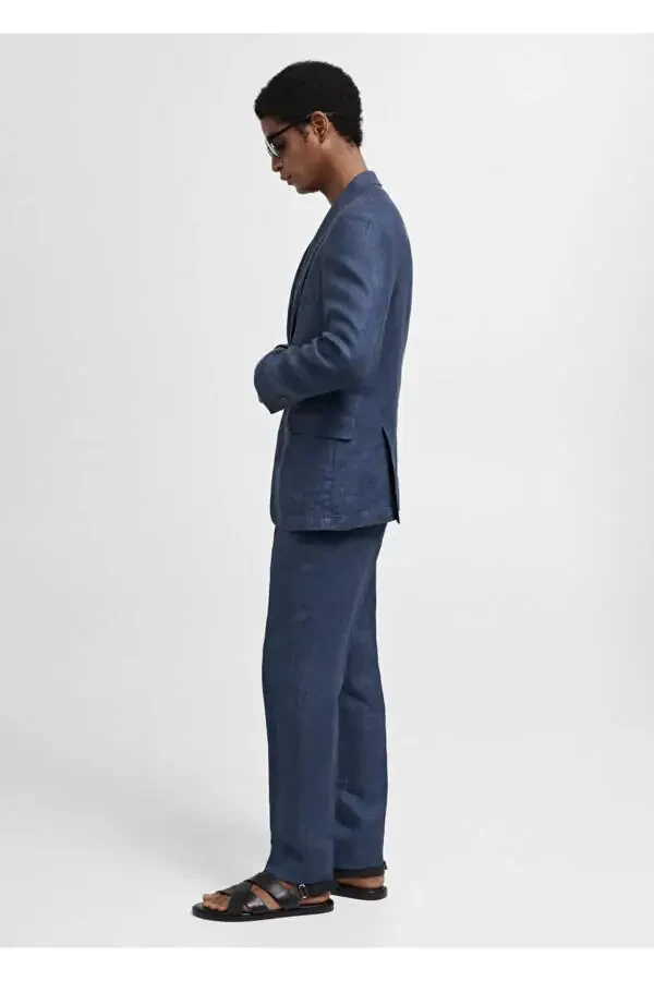 100% Herringbone Linen Blazer Jacket - 7