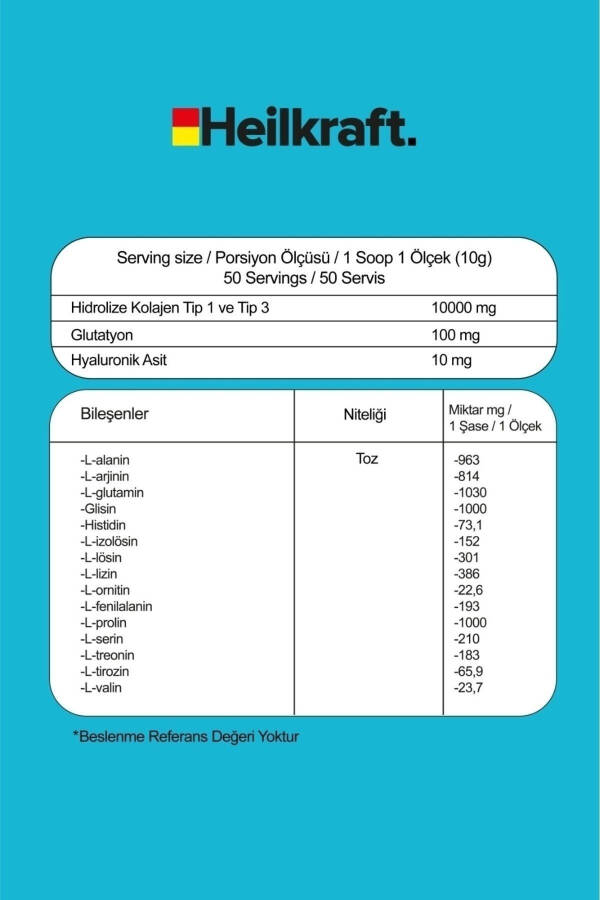 %100 Hidrolize Kolajen, Glutatyon, Hyaluronic Acid Ve 15 Amino Asit Içeren Gıda Takviyesi 50 Günlük - 9