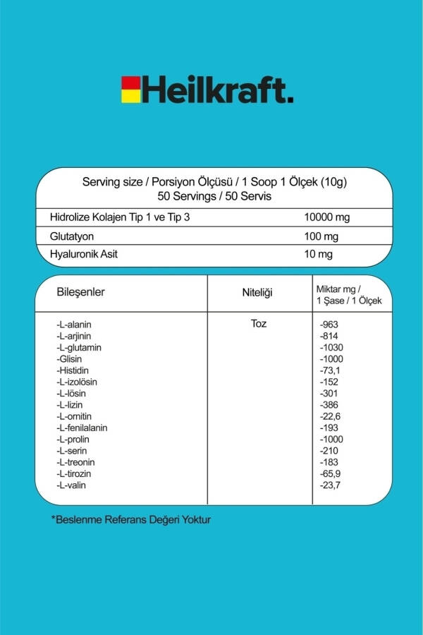 %100 Hidrolize Kolajen, Glutatyon, Hyaluronic Acid Ve 15 Amino Asit Içeren Gıda Takviyesi 50 Günlük - 17