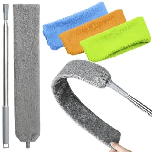 100 inches Retractable Gap Dust Cleaner Cleaning Tools with 4 Microfiber Dusting Cloths Long Handle, Washable and Retractable Duster Brush for Cleaning Under Appliances Furniture Couch Fridge - 1
