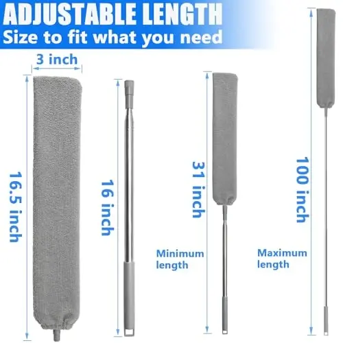 100 inches Retractable Gap Dust Cleaner Cleaning Tools with 4 Microfiber Dusting Cloths Long Handle, Washable and Retractable Duster Brush for Cleaning Under Appliances Furniture Couch Fridge - HTOOLPRO (1)