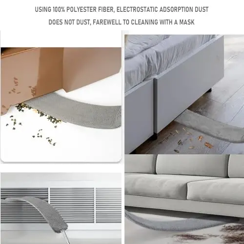 100 inches Retractable Gap Dust Cleaner Cleaning Tools with 4 Microfiber Dusting Cloths Long Handle, Washable and Retractable Duster Brush for Cleaning Under Appliances Furniture Couch Fridge - 5