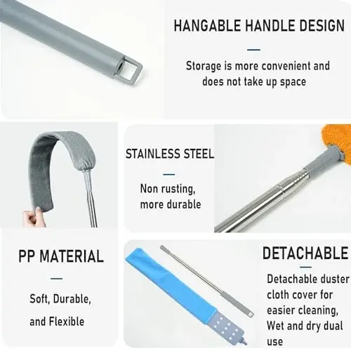 100 inches Retractable Gap Dust Cleaner Cleaning Tools with 4 Microfiber Dusting Cloths, Long Handle, Washable and Retractable Duster Brush for Cleaning Under Appliances, Furniture, Couch, Fridge - 3